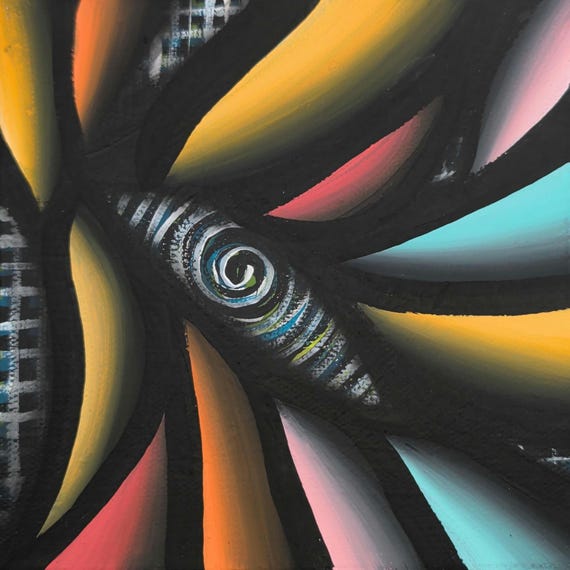 Original Acrylic Painting: Colorful Abstract Spiral on 6x6 Inch Canvas