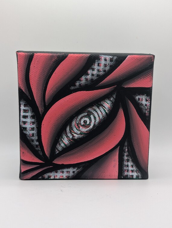 Original Acrylic Painting: Colorful Abstract Spiral on 4x4 Inch Canvas