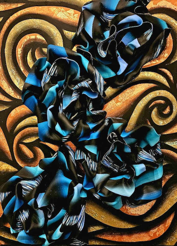 Patina Roses- Original Fine Art by Bex Nikols Acrylic & Copper Leaf Art on 18x24 Wood Record Roses | Wired and Ready to Hang