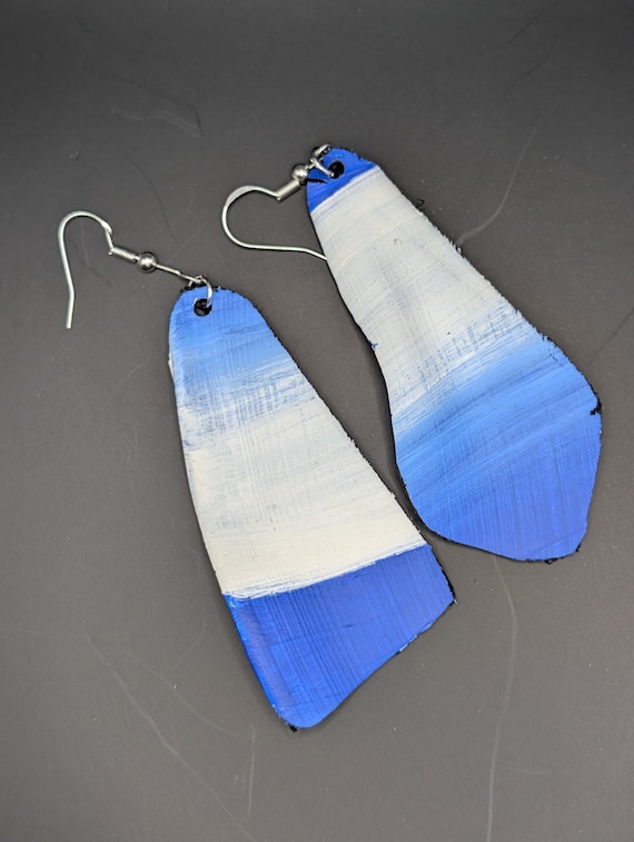 Handmade Painted Upcycled Vinyl Record Album Earrings Abstract Art Silver Hook