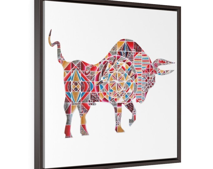 Year of the Metal Ox Square Framed Premium Gallery Wrap Canvas