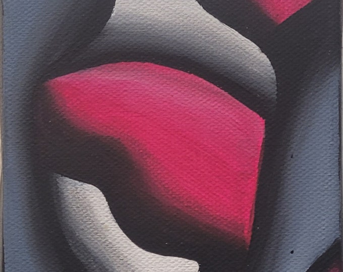 Original Hand Painted Colorful Abstract Free Flow Painting UV Activated on 4x4 Inch Canvas Florescent Pink and Gray