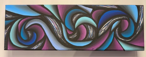 Original Acrylic Painting: Colorful Abstract Spiral on 4x12 Inch Canvas