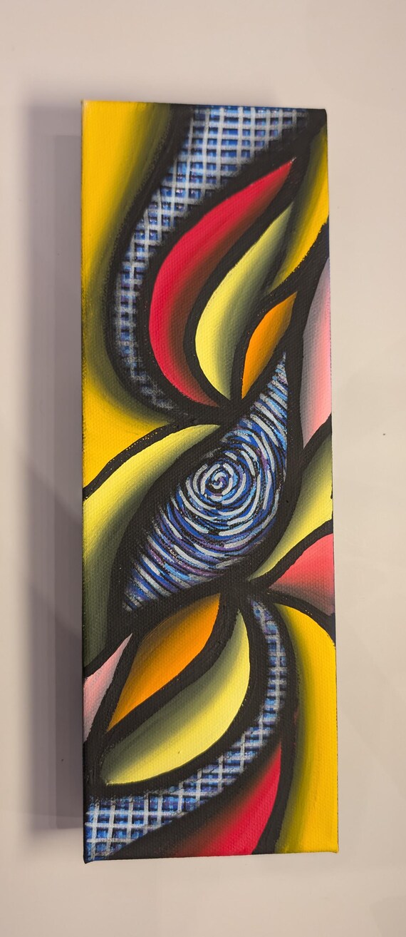 Original Acrylic Painting: Colorful Abstract Spiral on 4x12 Inch Canvas