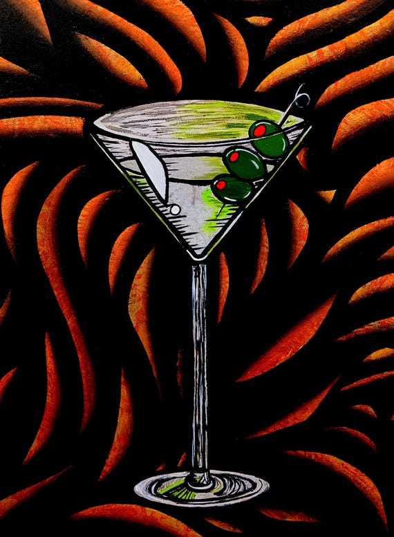 Dirty Martini with Olives Original Acrylic Painting on 18x24 Inch Canvas