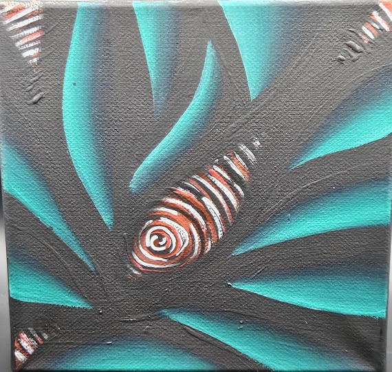 Original Hand Painted Colorful Abstract Free Flow Painting on 4x4 Inch Canvas Deep Green Patina