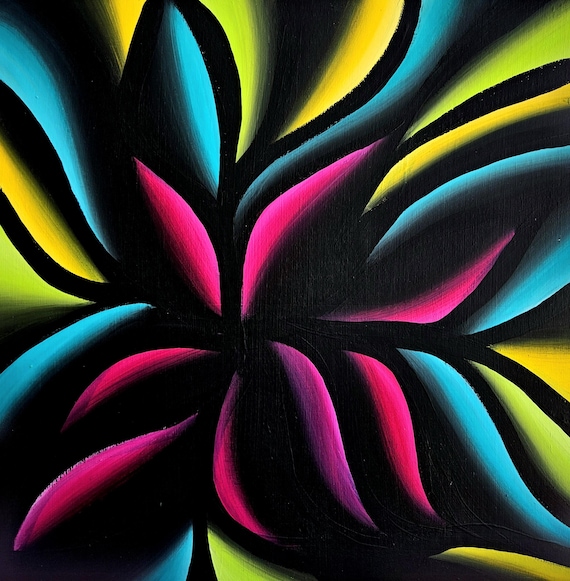 Boldly Colored Dark Sinewy Design - Maximalist Abstract Expressionist Acrylic on 12x12 Wood Panel by Bex Nikols