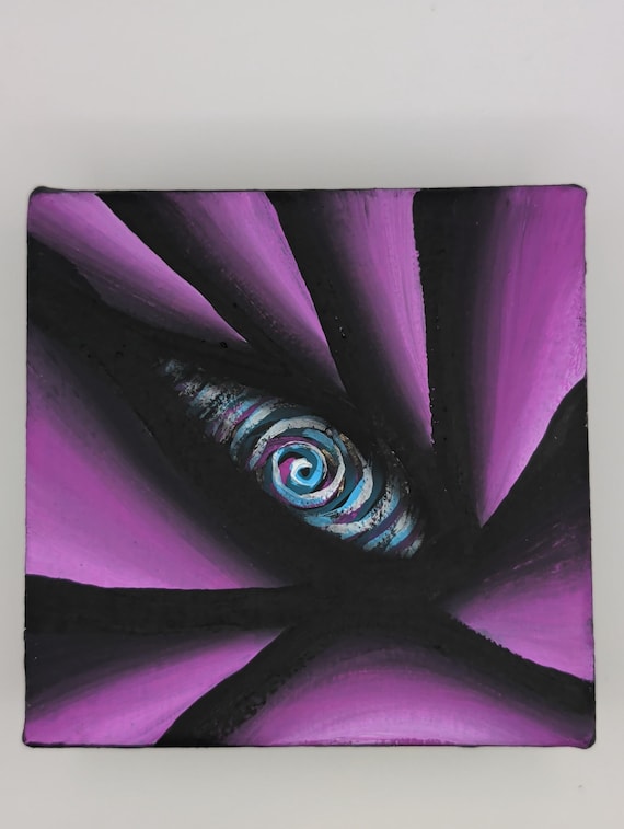 Original Acrylic Painting: Colorful Abstract Spiral on 4x4 Inch Canvas