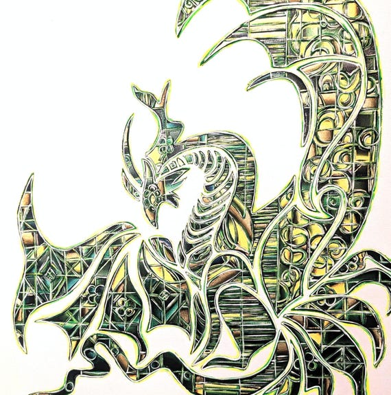 Lunar New Year Wood Dragon Art: Gold Leaf Acrylic Embellished Giclee Print (24x24)