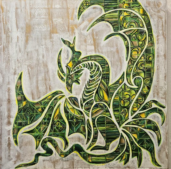 Hemlock Year of the Wood Dragon Acrylic & Gold Leaf Art on 24x24 Canvas Original Fine Art by Bex Nikols