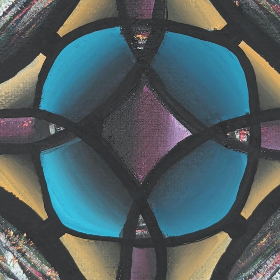 Original Acrylic Painting: Colorful Abstract Art Deco Design on 4x4 Inch Canvas