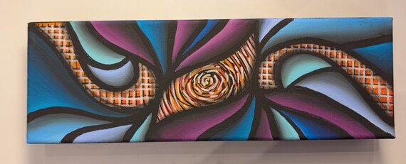 Original Acrylic Painting: Colorful Abstract Spiral on 4x12 Inch Canvas