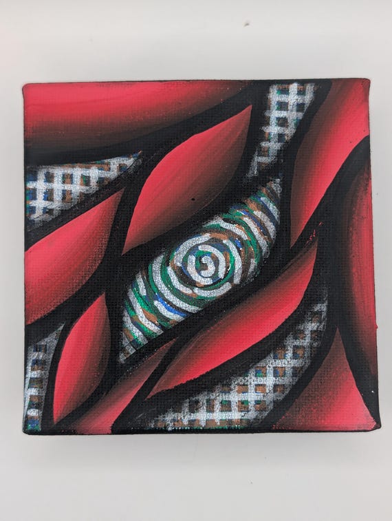 Original Acrylic Painting: Colorful Abstract Spiral on 4x4 Inch Canvas