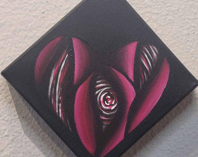 Original Hand Painted Colorful Abstract Red Heart Design UV Activated 6x6 Inch Acrylic Painting
