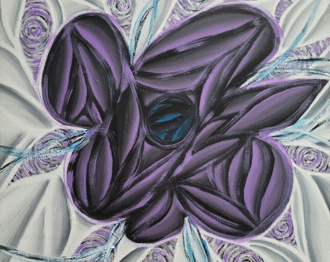 Original Hand Painted Colorful Purple Flower Pop Art Acrylic Painting 12x12 Inch Canvas Purple Black White