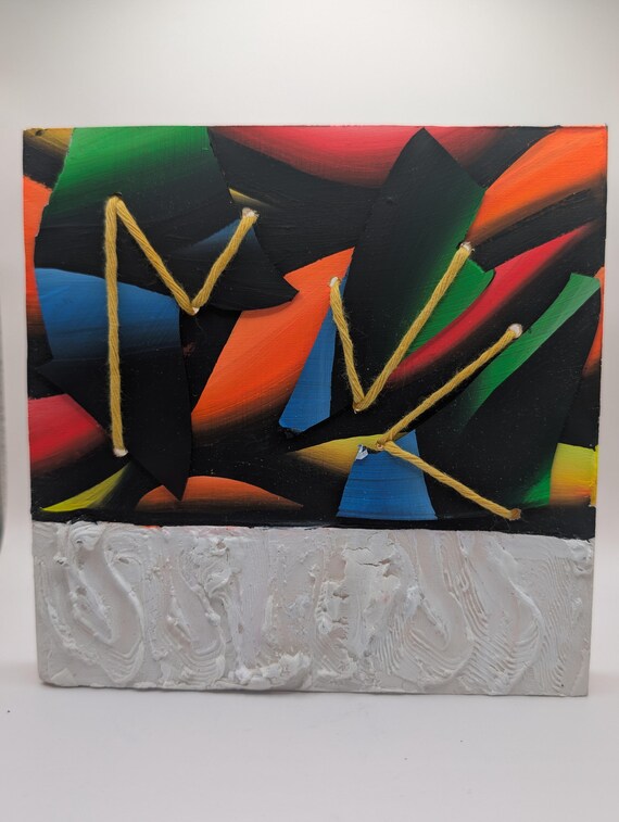 Upcycled Vinyl Record Art: Abstract Acrylic Painting on Wood Panel