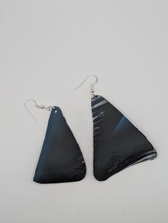 Hand-Painted Upcycled Vinyl Record Earrings: Abstract Art, Silver Hooks