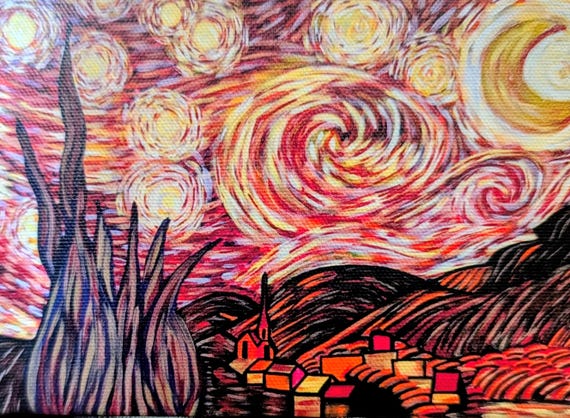 Abstract Starry Night at Sunset Van Gogh Inspired Giclee Print –   Canvas Art