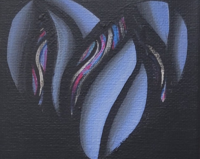 Original Hand Painted Colorful Abstract Periwinkle Heart Design UV Activated 4x4 Inch Acrylic Painting