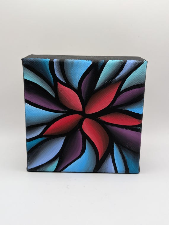 Original Acrylic Painting: Colorful Abstract Spiral on 4x4 Inch Canvas