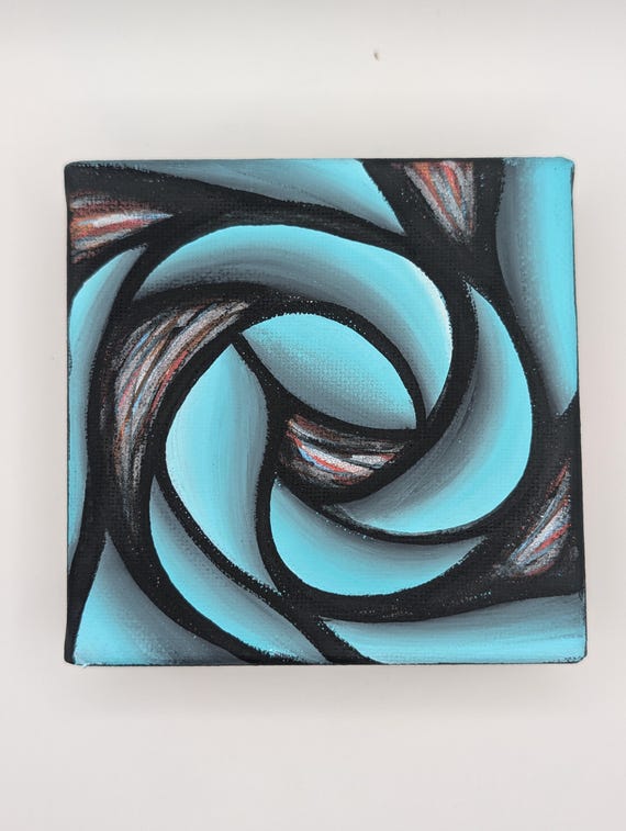 Original Acrylic Painting: Colorful Abstract Spiral on 4x4 Inch Canvas