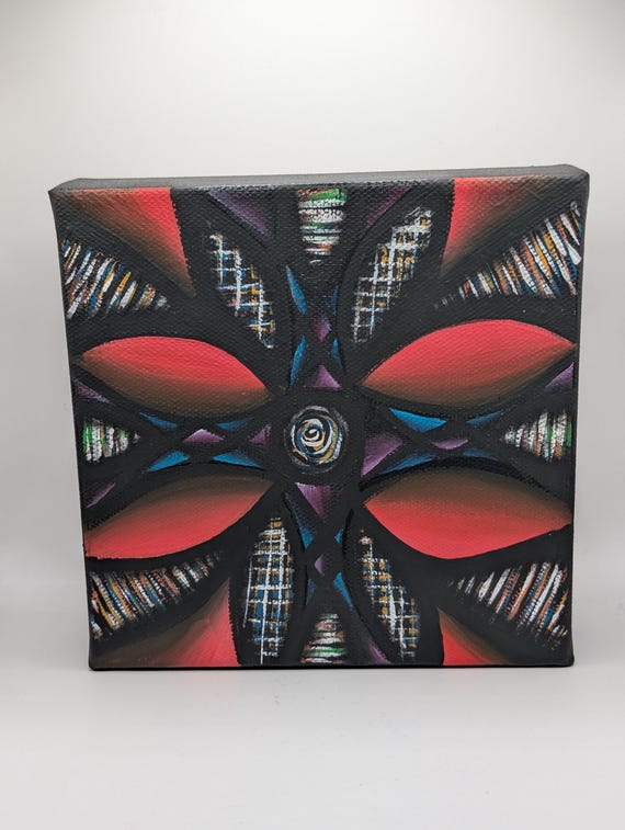 Abstract Expressionist Acrylic Painting: Art Deco Red on 6x6 Canvas