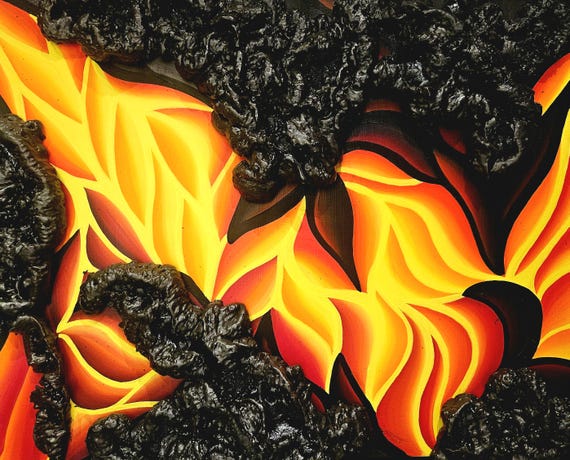 Lava- Original Abstract Painting Acrylic Modern Wall Art on Canvas Yellow Contemporary Home Decor 24x30 Inch Original Fine Art by Bex Nikols
