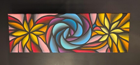 Original Acrylic Painting: Colorful Abstract Spiral on 4x12 Inch Canvas