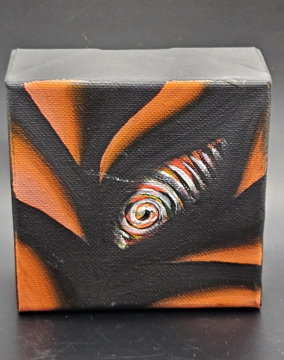 Original Hand Painted Colorful Abstract Free Flow Painting on 4x4 Inch Canvas Fire Orange Sinewy Design