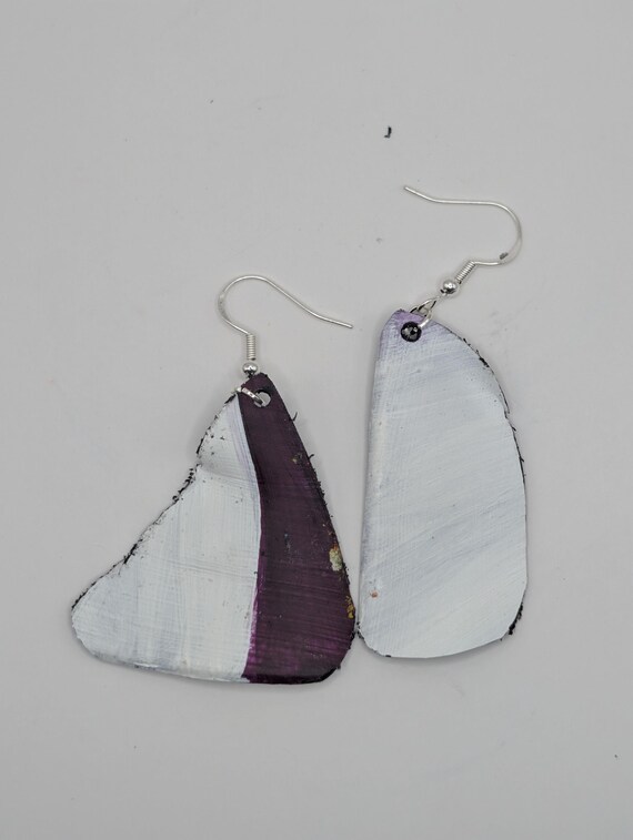 Hand-Painted Upcycled Vinyl Record Earrings: Abstract Art, Silver Hooks