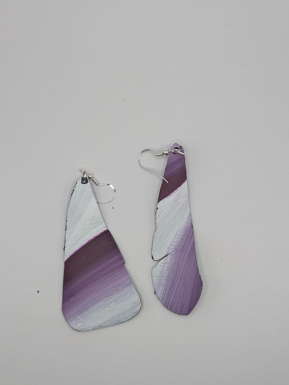 Hand-Painted Upcycled Vinyl Record Earrings: Abstract Art, Silver Hooks