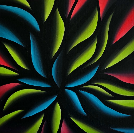 Boldly Colored Dark Sinewy Design - Maximalist Abstract Expressionist Acrylic on 12x12 Wood Panel by Bex Nikols