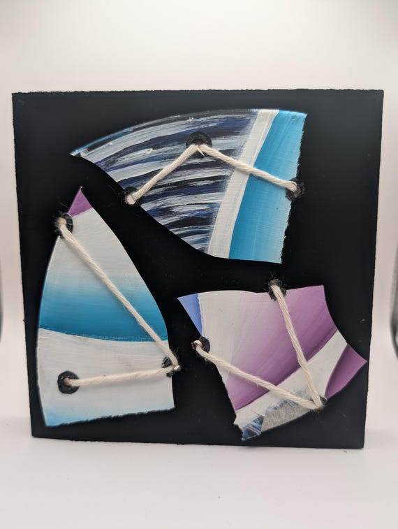 Upcycled Vinyl Record Art: Abstract Acrylic Painting on Wood Panel