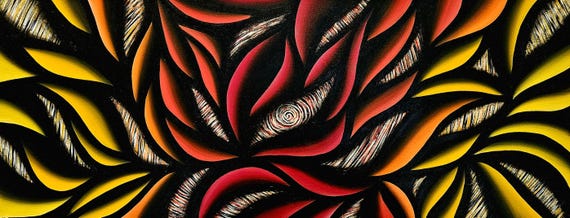 Dancing Fire- Acrylic Painting on 16x40 Inch Canvas | Bold Colors Original Fine Art by Bex Nikols