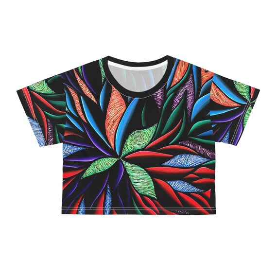 E2 Maximalist Abstract Expressionist Art Crop Tee (AOP)