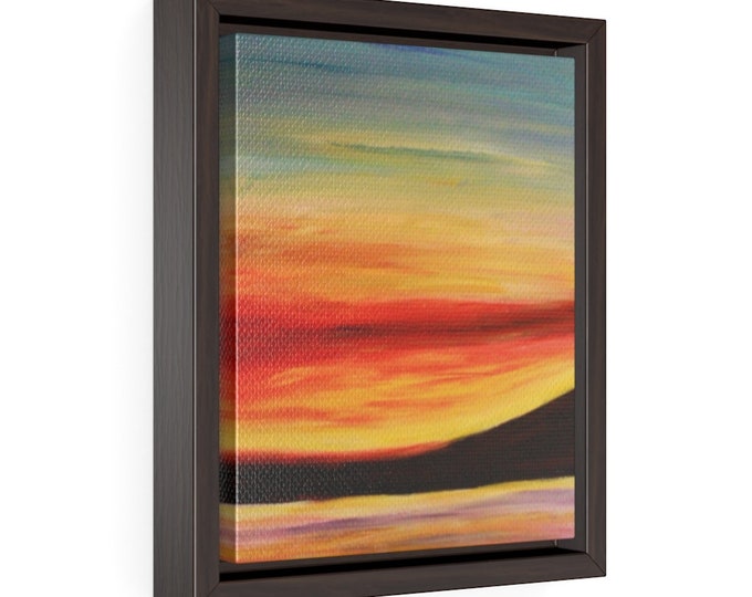 Ocean Sunset Vertical Framed Premium Gallery Wrap Canvas