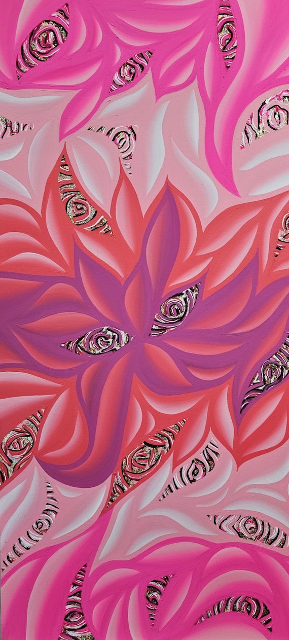 Pink Abstract Expressionist Painting: Maximalist Modern Canvas Wall Art