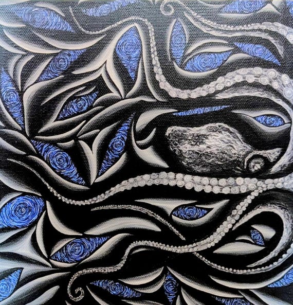 Abstract Mr Musclepuss Octopus Inspired Art Giclee Print –   Canvas Art