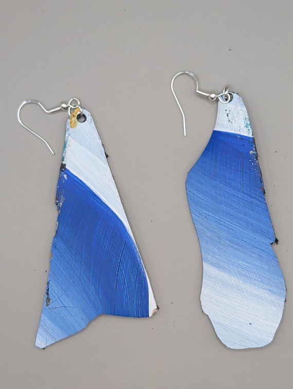 Vintage Record Earrings Handmade Painted Upcycled Vinyl Record Album Earrings Abstract Art Silver Hook