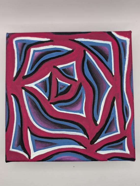 Original Acrylic Painting: Colorful Abstract Spiral on 6x6 Inch Canvas