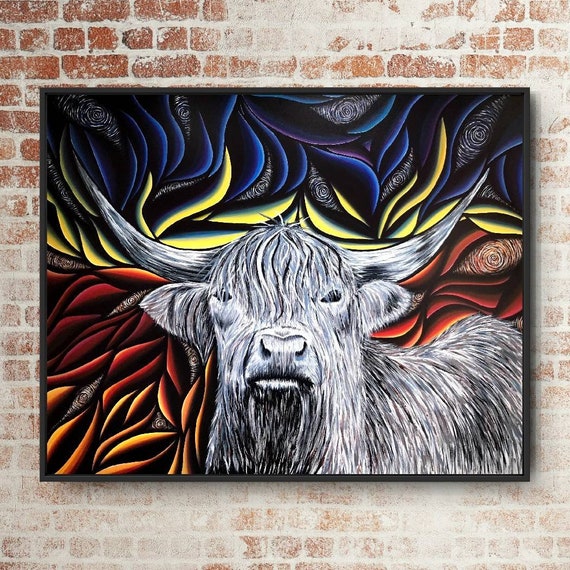 Magnificent Scottish Cow Textured Metal Print – Stunning Highland Cattle Wall Art -Various Sizes
