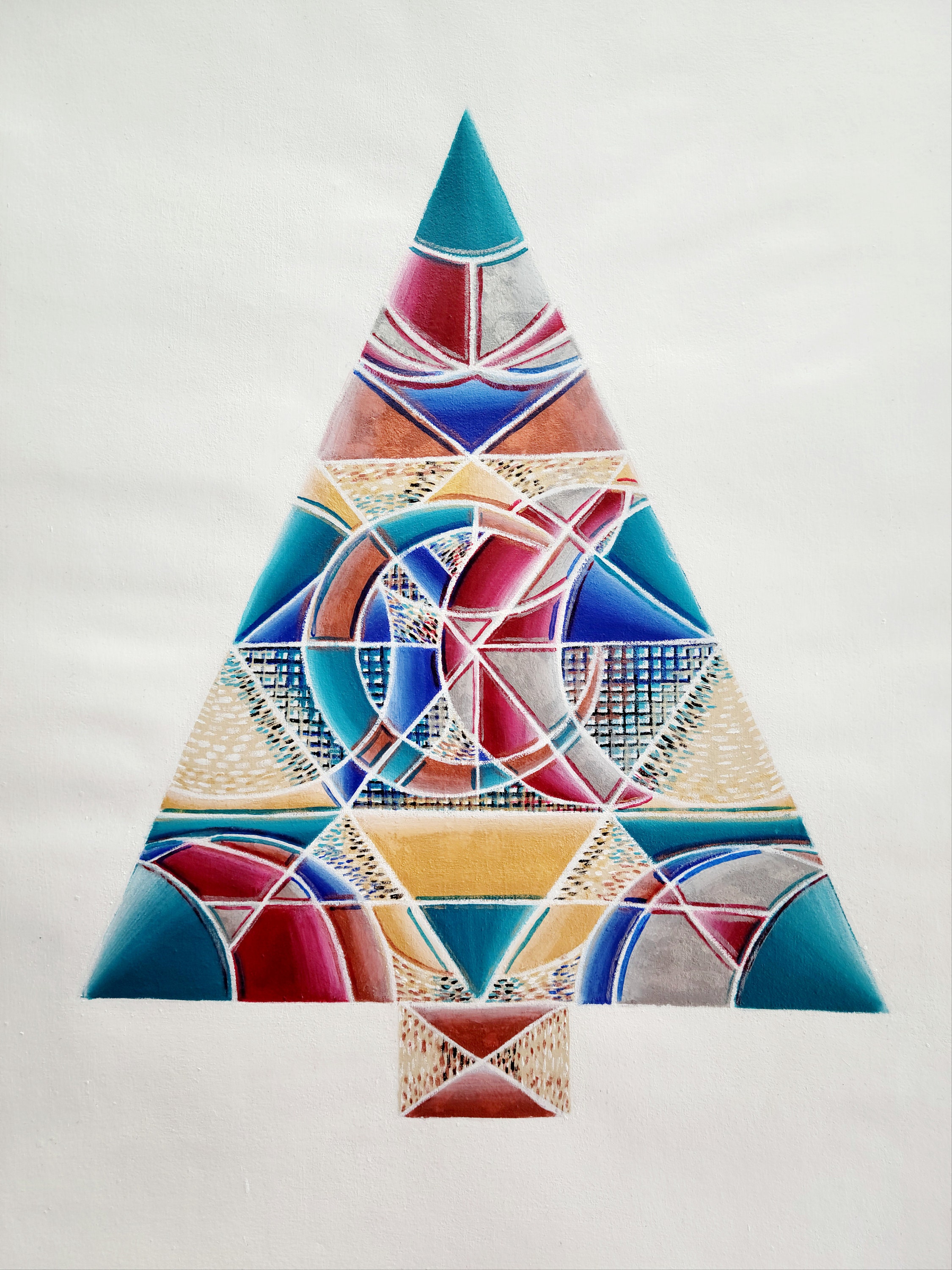 Art Deco Holiday Tree- colorful acrylic painting on 14x17 inch paper