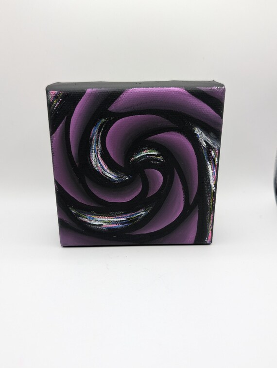 Original Acrylic Painting: Colorful Abstract Spiral on 4x4 Inch Canvas