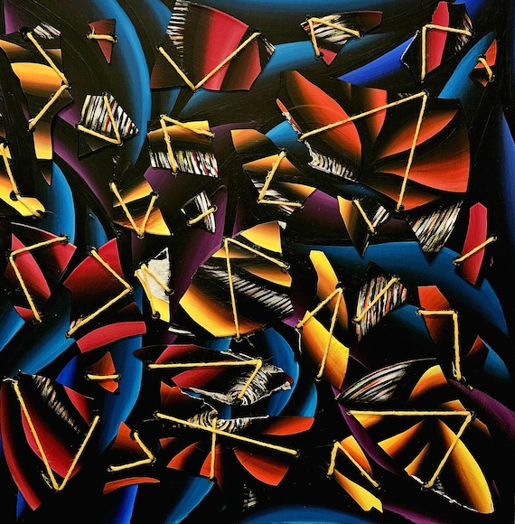 Upcycled Vinyl Album Art: Abstract "Broken Records" UV Painting