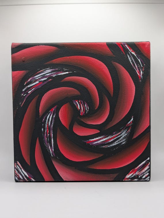 Colorful Sinewy Abstract Expressionist Design Purple Rose Original Mini Painting on 6x6 Inch Canvas