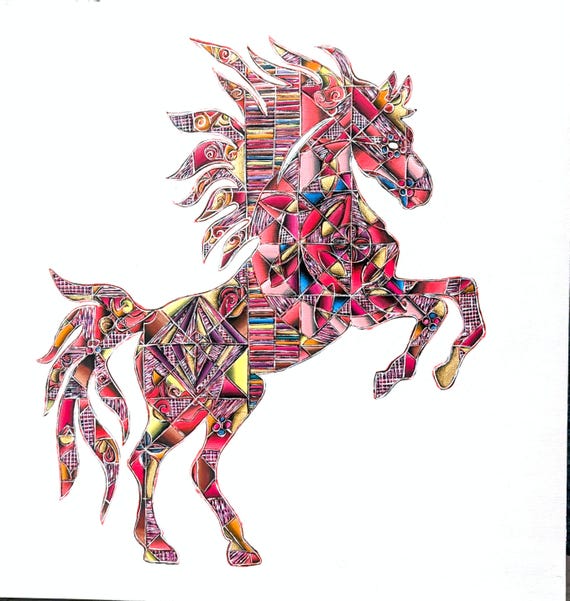 Lunar New Year Fire Horse Art: Gold Leaf Acrylic Original Acrylic Painting (24x24)