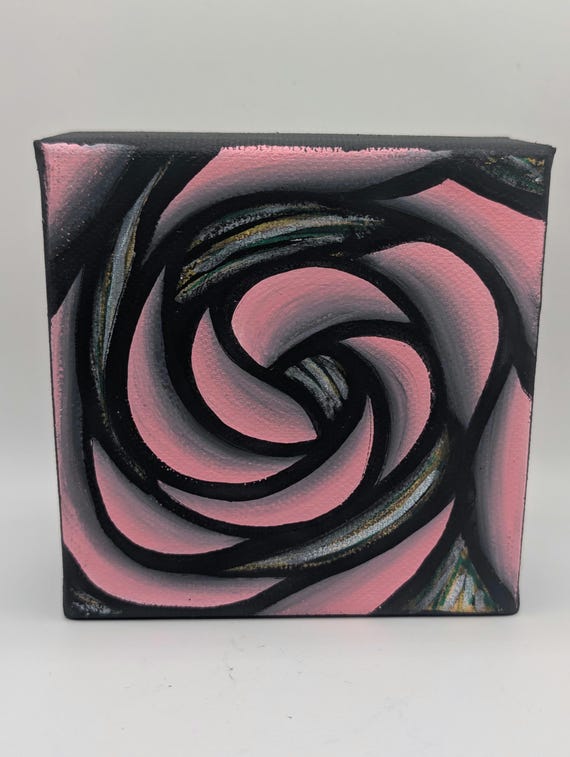 Original Acrylic Painting: Colorful Abstract Spiral on 4x4 Inch Canvas