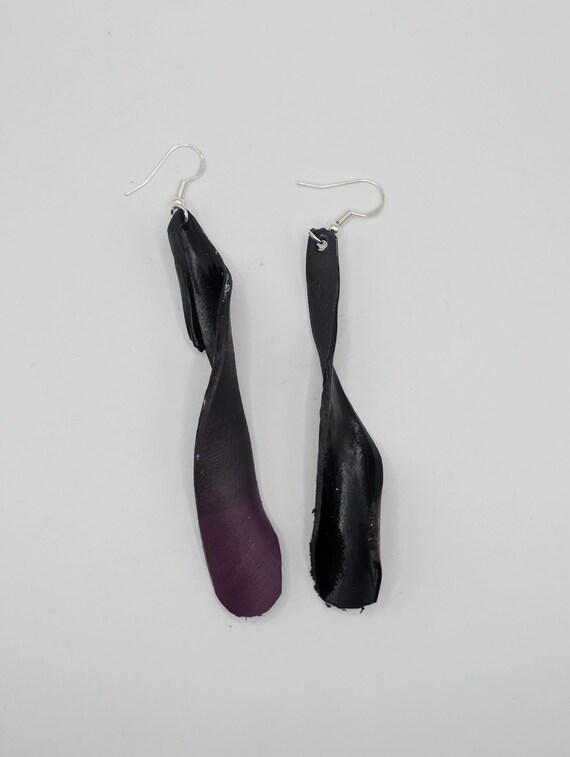 Hand-Painted Upcycled Vinyl Record Earrings: Abstract Art, Silver Hooks