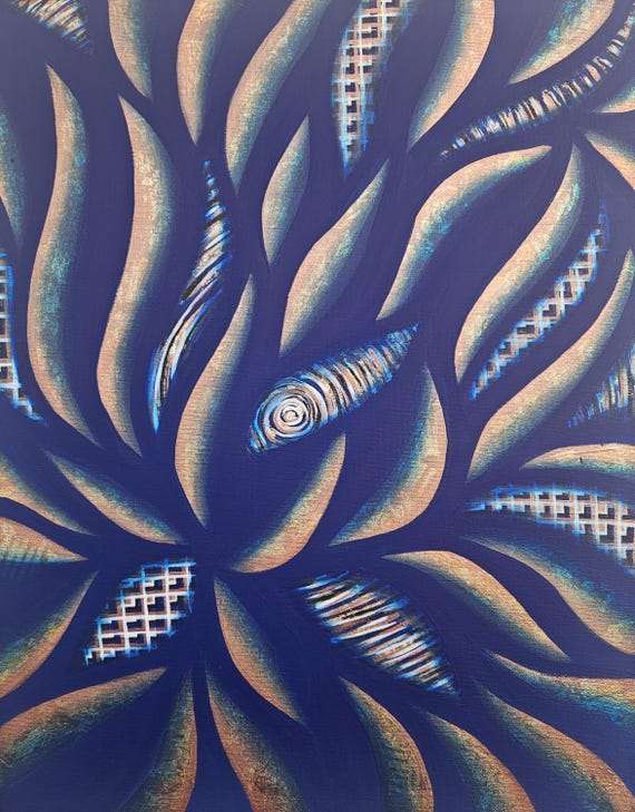 Deep Matte Blue and Copper Sinewy Design with Variegated Copper Leafing | Maximalist Abstract Expressionist Acrylic Painting by Bex Nikols