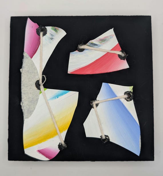 Upcycled Vinyl Record Art: Abstract Acrylic Painting on Wood Panel
